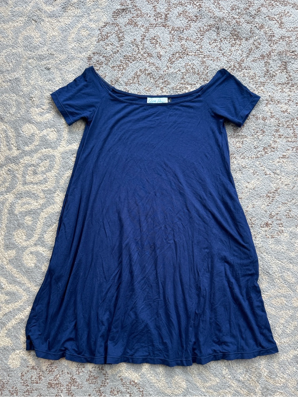 Ava Sky Hawaii Navy Blue Swing Dress Pockets Stretch Jersey XS
